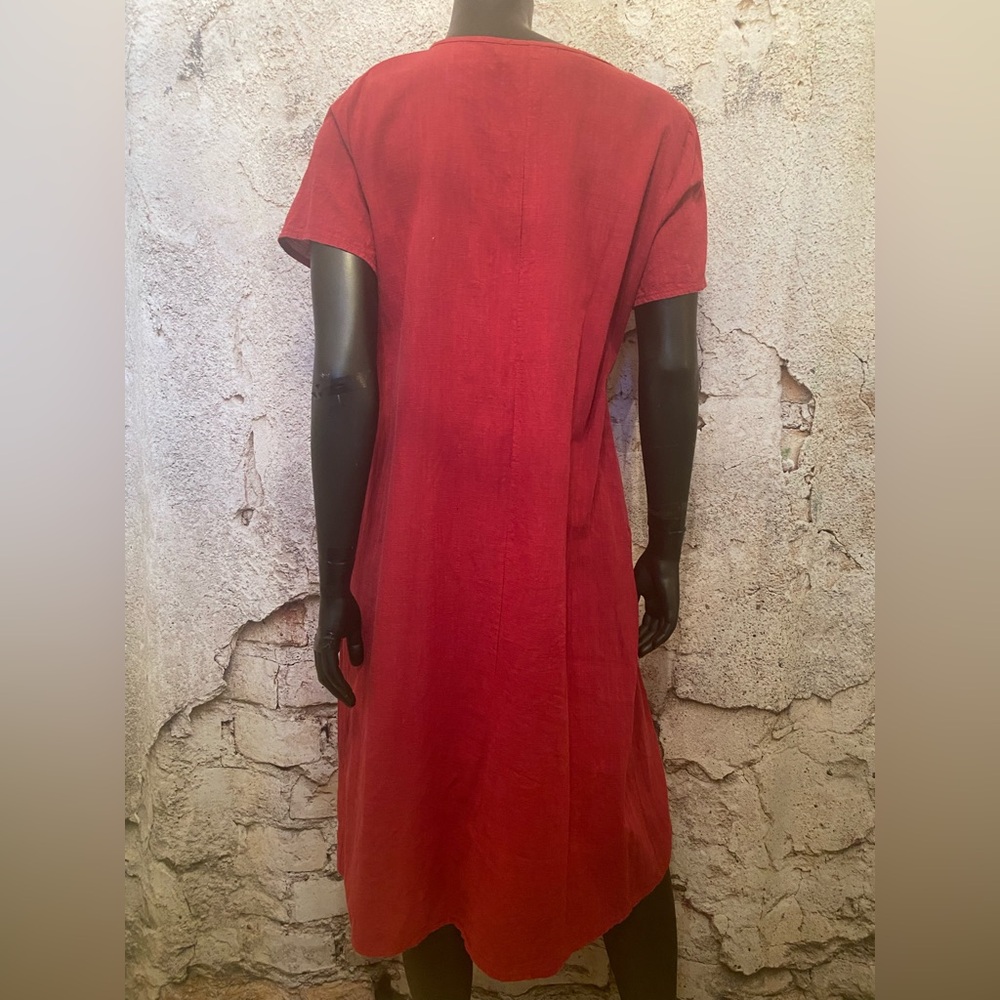 Miss Look Raspberry Linen Look Dress with Pockets - Picture 6 of 8